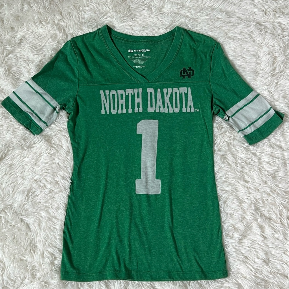 University of North Dakota College Game Day Shirt with Striped Sleeves